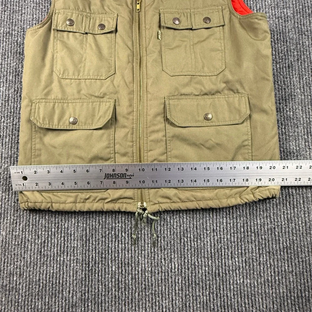 Vintage Levis Mens Size Small‎ Utility Vest Khaki Tan Red Lining Cargo Pockets